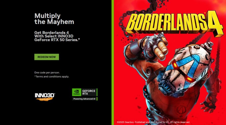 INNO3D GeForce RTX 50 z grą Borderlands 4 w promocji